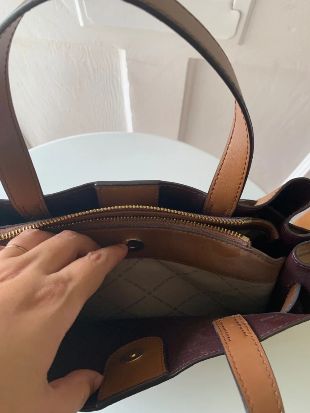 Michael Kors Emilia Large Pebbled Leather Satchel Crossbody Bag Luggage Brown